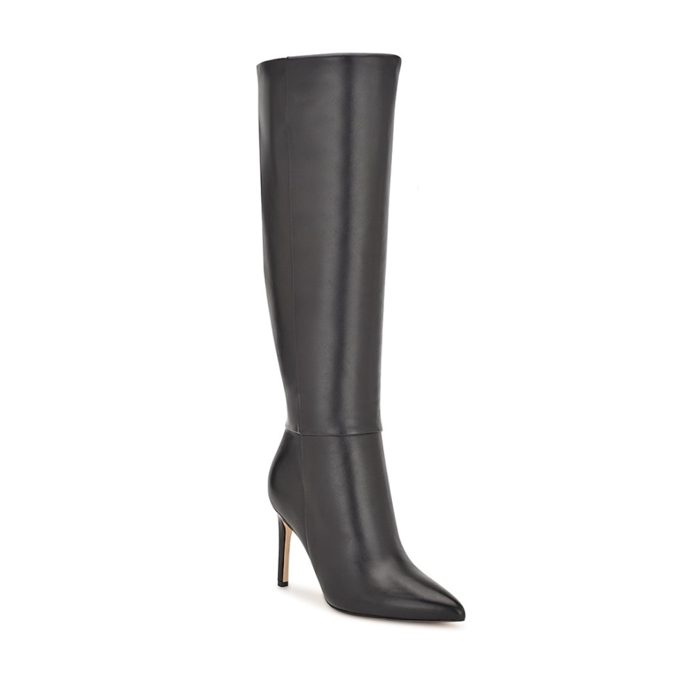 Nine West Black Pointed Toe Knee-High Leather Boots